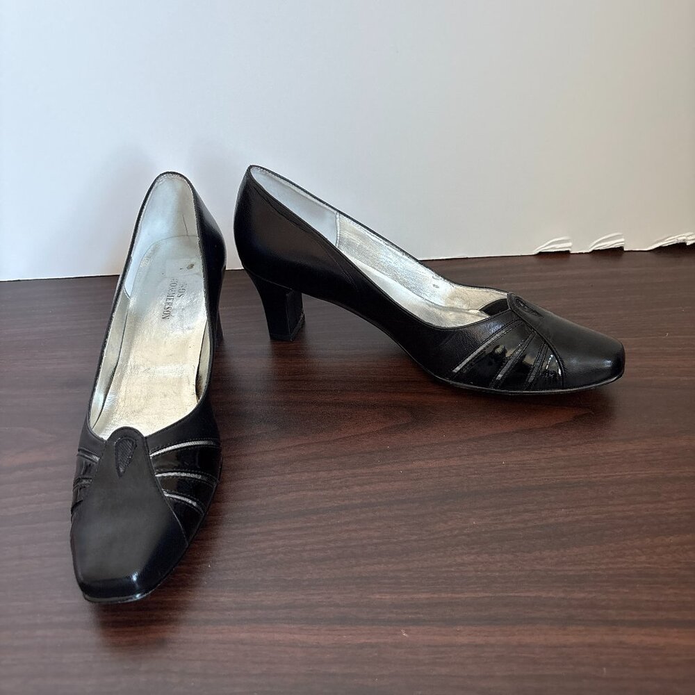 Ros Hommerson Black Leather Square-toe Pumps Patent Leather Quiet Luxury Chic 8